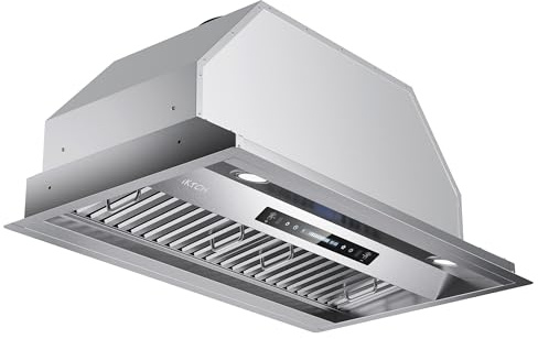 IKTCH 30 inch Built-in/Insert Range Hood 900 CFM, Ducted/Ductless Convertible Duct, Stainless Steel Kitchen Vent Hood with 2 Pcs Adjustable Lights and 2 Pcs Baffle Filters with Handlebar