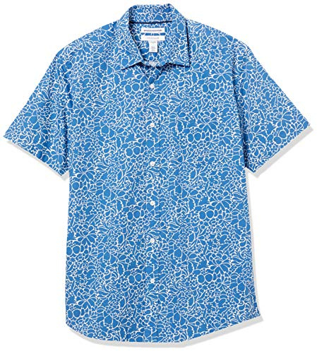 Amazon Essentials Camicia in Popeline a Maniche Corte Regular Fit Uomo, Blu Marino Floreale, XL