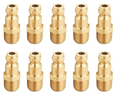 Brass 1/4 Inch NPT Male Automotive Type C, Air Hose Quick Connect Adapter, Air Coupler and Plug Kit, Air Compressor Fittings, 10pcs (Male NPT)