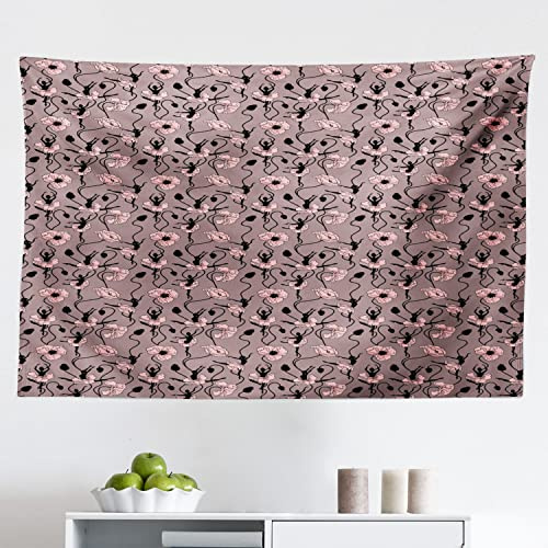 Ambesonne Abstract Tapestry, Blooming Flowers and Ballerina Silhouettes Dance with Petals, Fabric Wall Hanging Decor for Bedroom Living Room Dorm, 45 X 30, Rose Black Dried Rose