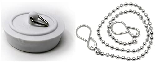 fiXte Replacement Sink Plug - Shower Bath White - 45mm & 38mm Plugs with 450mm & 300mm Chains