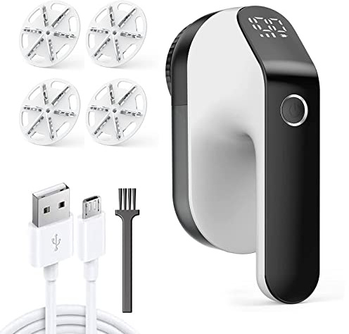 Quitapelusas Eléctrico,Máquina Recargable USB para Quitar Bolitas y Pelusas de la Ropa con Cuchilla de 4 Hojas y Cepillo de Limpieza,Removedor de Pelusas para Ropa y Muebles,Pantalla LED (Nergro)