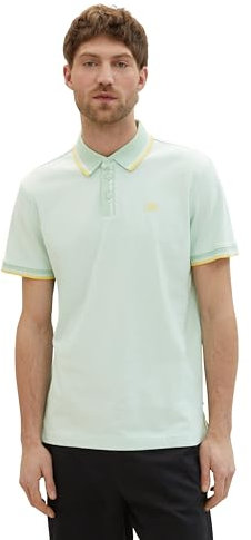 TOM TAILOR Herren Basic Piqué Poloshirt, white mint twotone, L