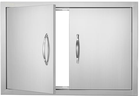 VEVOR BBQ Access Door, 711x482 mm Double Outdoor Kitchen Door, Stainless Steel Flush Mount, Wall Vertical with Handles, for BBQ Island, Grilling Station, Outside Cabinet