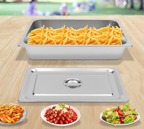 Aohuada 9 L Juego de 4 placas de cocción de acero inoxidable, Bandeja para horno rectangular con tapa,Placa cuadrada, placa de cocina, bandeja de vapor