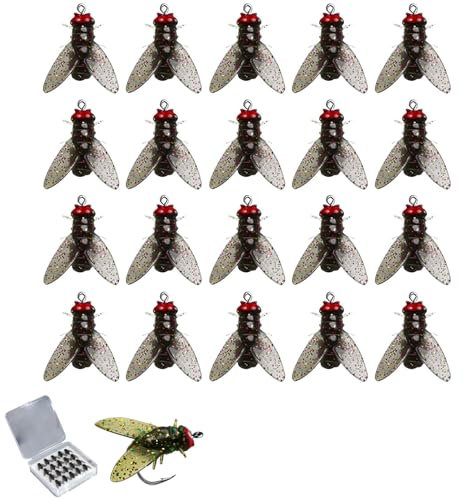 20 Stück Bionischer Köder zum Fliegenfischen, Fishing Jigköpfe Set, Schwimmend Angelköder, Gummifische Angelköder für Forelle Zander & Barsch, Forellen Spoon Set für Süßwasser oder Salzwasser (15MM)