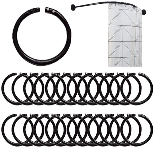 Fc'Noqgn Set di 24 Anelli per Tende da Doccia, Anelli per Tende da Doccia in plastica, Ganci per Tende da Doccia, Grandi Anelli per Tende da Porta in plastica (Nero)