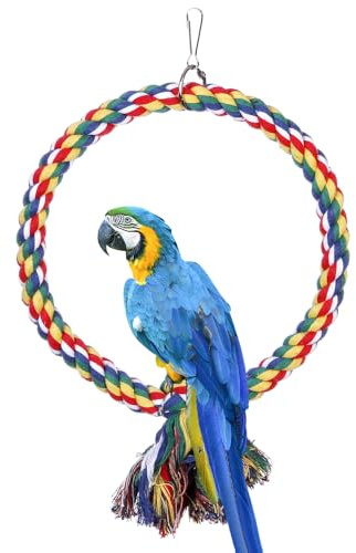 Bird Rope Swing Multicolour Cage Hanging Toys 7Inch Diameter Bird Rope Perches Bite Resistance Parrot Swing for Budgie Cockatiels Conures Finches Small Parakeets
