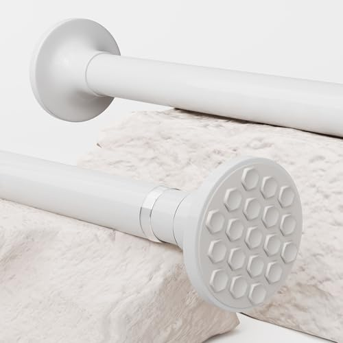 Curtain Poles Extendable Pole Non-Slip Tension Rods Shower Curtain Rods Extra Long for Living Room, Bedroom, Bathroom, Balcony (86-270CM φ32mm White)