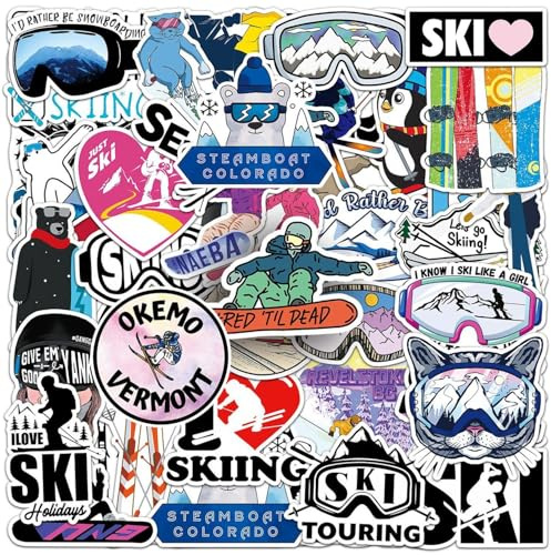 YSJCHEBS 100 Pegatinas con Tema De Esquí, Pegatinas De Grafiti De Dibujos Animados, Pegatinas Impermeables, Se Pueden Utilizar para Decorar Patinetas, Equipaje Y Cuadernos