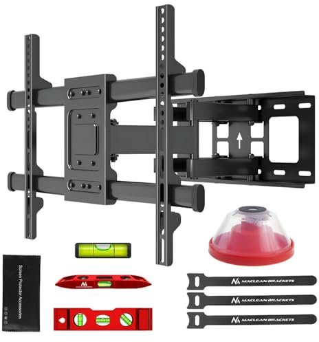 Maclean Soporte de Pared para TV 32-85 máx. 60 kg | Inclinable, Giratorio | Distancia 65-390 mm | VESA 200x100 a 600x400 mm | Compatibilidad OLED, QLED, LED, LCD | Acc de Montaje y Nivel de Burbuja