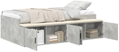 vidaXL Bettrahmen mit Stauraum Beton grau 90X200 cm | Holzwerkstoff Modernes Design ausreichend Fächer geeignet für 90 x 200 Matratze. Zeitgenössisch Minimalistisch Maximalisiert für Erwachsene