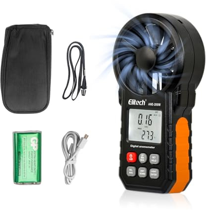 Elitech Bluetooth Anemometer Handheld, Digital Wind Speed Meter with Temperature and USB Data Export, CFM/CMM Measurement, for Drone Flights, Outdoor Activities, and HVAC, ANE-200W