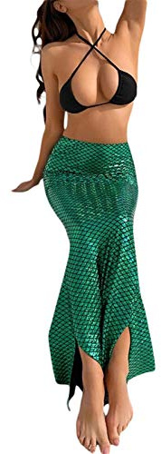 LYSINK Jupe longue queue sirène pour femmes – Costume d'Halloween et de costumade – Jupe longue moulante à paillettes avec panneau en maille – Taille haute (vert BC, taille S)