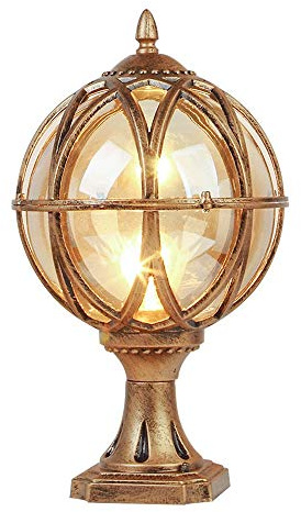 Outdoor Aluminum Globe Landscape Lighting Fixture European Vintage Rustic Country Pillar Pole Lamp for Garden Entrance Columns E27 Socket