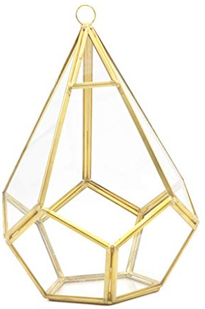 Geometric Glass Terrarium Box Handmade with Five-sided Rhombus Glass Table Display Planter with Swing for Juicy Flower Pot