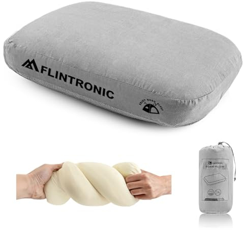 flintronic Camping Pillow, Camping Memory Foam Pillow with Removable Cover, Ultralight Travel Pillows Neck Support, Comfortable Ergonomic Pillows for Camping Office Car Beach Viajes, Grey
