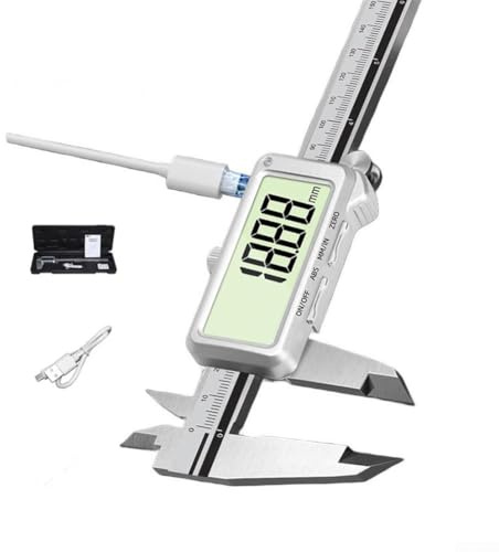 URPIZY Wiederaufladbarer Digitaler Messschieber Edelstahl USB-C Großes Display 0 01mm Präzision Langlebig 150mm 200mm 300mm Industrie Messgerät für professionelle Anwendungen(A)