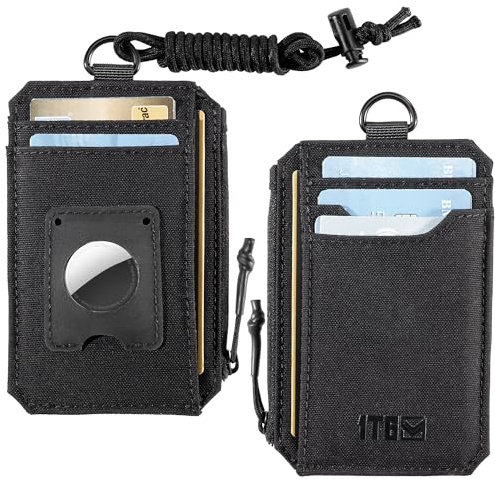 1TG Tatical Portafoglio da uomo Slim Wallet 500D Nylon Portafoglio con protezione RFID Zip Minimalista Portafoglio per 5 carte di credito/AirTag/contanti/monete, Nero , 12.6*8.5*0.5cm, Moderno