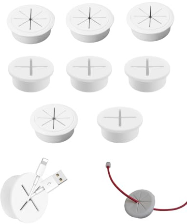 XUKZIMA Pasacables Escritorio 4x60mm + 4x25mm, Tapa Cables Protectora, Cubierta Orificio Goma, Para Organizar PC, Esconder Cables y Liberar Espacio