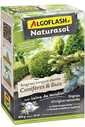 ALGOFLASH NATURASOL Engrais ConifÃšres et buis, Jusqu'à 16m², 800 g, ACOBIO800, Vert