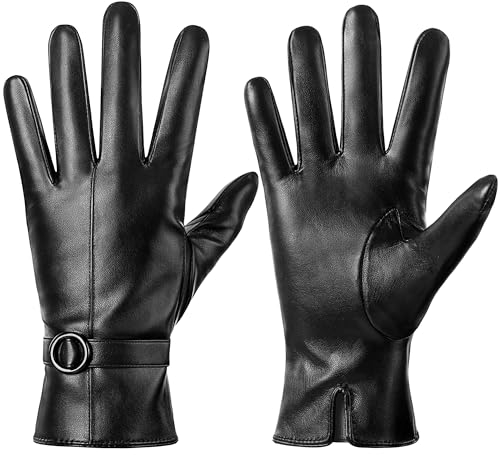 Dsane Womens Winter Leather Gloves for Cold Weather Touchscreen Lambskin