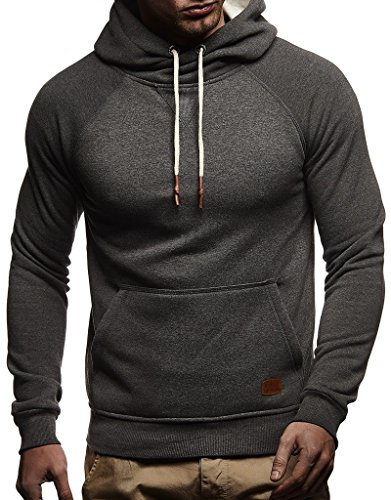 Leif Nelson herr tröja huvtröja långärmad basic tröja LN8153, antracit, S