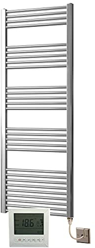 Greened House Chrome Electric Heated Towel Rail 500mm W x 1600mm H + Timer