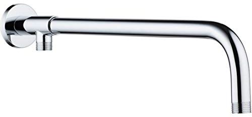 Melairy Brazo de ducha cromado pulido con soporte de latón montado en la pared, brazo de ducha de acero inoxidable de 37 cm para cabezal de ducha fijo