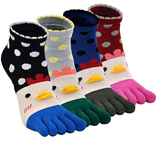 ZFSOCK Toe Socks for Women Five Finger Socks Cotton Ankle Sock with Toes Novelty Sports Socks,4-7(Cartoon Chick-4 Pairs)