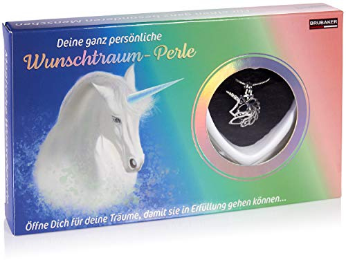 BRUBAKER Wunschtraum Wunschperle Collana con ciondolo unicorno + Conchiglia con vera perla come set regalo gioielli, Perla, Perla