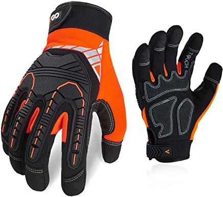 Vgo... 1-Pair Safety Work Gloves - Mechanics, Impact, Anti-Vibration, Rigger, Heavy Duty (L, Orange, SL8849IP)
