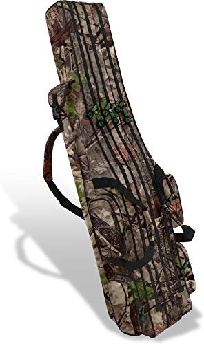 normani XXL Angel Tasche Futteral 190cm oder 210cm Rutentasche Anglerrucksack - 8 Taschen für 6 Ruten und Kescher Farbe Hunting-Camo Größe 190 cm