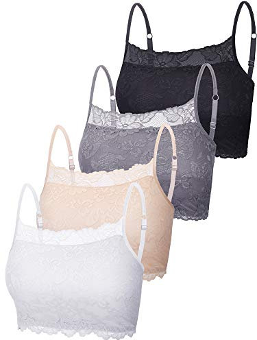 Geyoga 4 Stück Spitzen Bra Top Bralette Sport für Damen(M,Schwarz, Weiß, Beige, Grau)