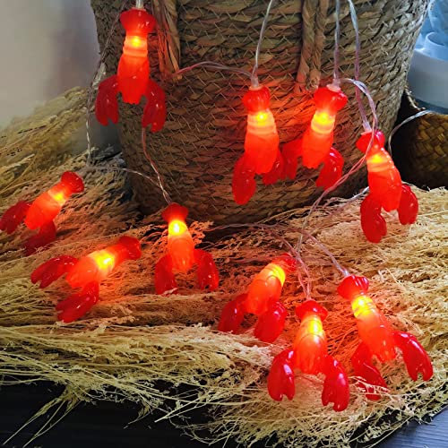 Riaxuebiy Rosso Gamberetto Luce di Stringa Aragosta Fata Luci Notturne Impiccagione Verdura Lanterne Ghirlanda Twinkle Cucina di Natale Luce Decorativa (1.65m/10led, Aragosta)