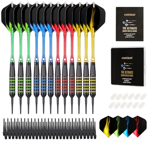 centaur 12 Pack Soft Tip Darts, Professional 18 Gram Plastic Tip Dart Sets with 4 Colors Premium Aluminum Shafts 100 Dart Tips 16 Dart Flights and Dart Case for Electronic Dart Board