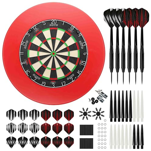 KOTO - King Pro Red Cible Flechette (Dimensions Officielles) Cible en Sisal, INCL. Surround, 2 Jeux de Fléchettes & Accessoires