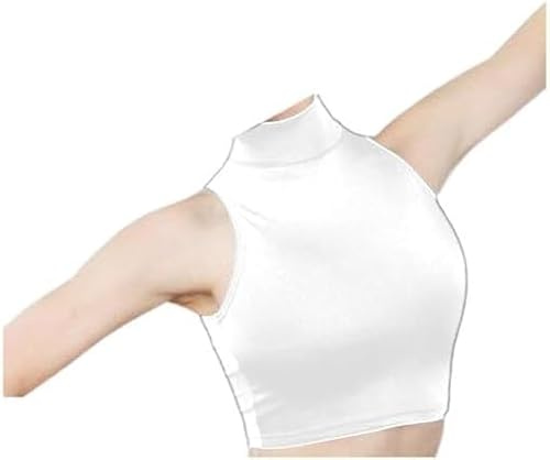 Prime fashions - Girls Polo Neck Sleeveless Crop Top – Shiny Nylon - High Neck (7-8 Years, White)