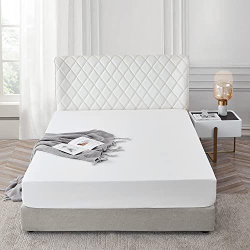 AR Ware Double Fitted Sheet 100% Egyptian Cotton 300 TC, Breathable Extra Deep Fitted Sheets Double Bed, Hotel Quality 30 Cm Fitted Bed Sheets (White)