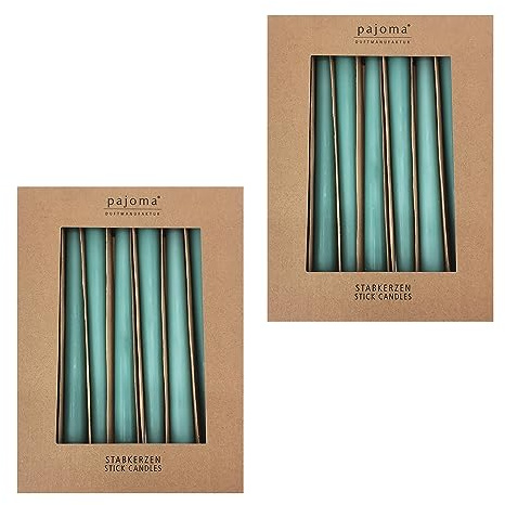 Lot de 20 bougies à tige - Vert - Hauteur : 25 cm - Diamètre : 2,2 cm - Durée de combustion : 7 heures - Qualité supérieure - Bougies monochromes pajoma