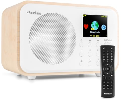 Audizio Vicenza Internetradio DAB Radio mit Bluetooth 5.1 mit Fernbedienung, WLAN, 10 Std. Akku, Line-Out, Küchenradio, FM/UKW, USB-C Ladekabel - DAB Plus Radio in Weiß