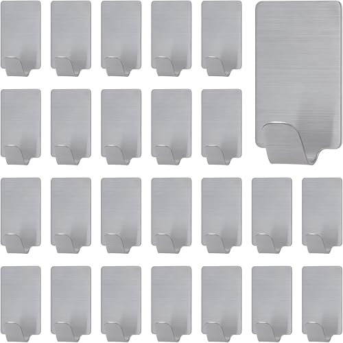 SHSHbuy 24 Pezzi Ganci Adesivi Autoadesivo,Ganci da Parete Adesivi Inox,Ganci Adesivi Ganci Portasciugamani per Cucina,Bagno,Soggiorno,Armadio