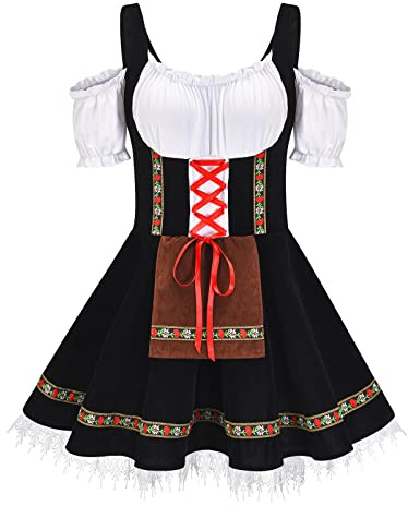 Women's Oktoberfest Outfit German Beer Bavarnian Dress Traditional Short Sleeve Halloween Costumes for Womens Plus Size Trumpet Sleeve Irish Shirt Dress Gothic Retro Medieval Costume Corset