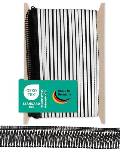 Halbach sidenband självhäftande premiumfranskant | bredd 40 mm längd 25 m | Öko-Tex 100 certifierade fransar | bård tillverkad i Tyskland, färg: svart