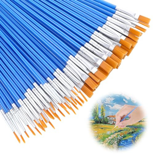 60 PCs Pinsel Set Schule Pinselset Schule 1. Klasse Borstenpinsel Set Pinselset Acrylfarben Pinsels Brushes Feine Pinsel Malerpinsel Flachpinsel für Acrylfarben Acrylpinsel Acryl Pinsel-Set