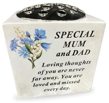 Yaldram Graveside Memorial Rose Bowl, Grave Vase Container for Flower with Personalised Verse Grave Decoration Ornament Memorial Gift for Loved One. (Special Mum and Dad)