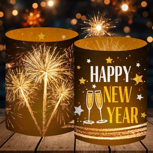 12 Lanterne Decoration Table, Deco Nouvel an 2026, Happy New Year 2026 Deco Accessoire, Décoration Kit Fete, pour Bougies Chauffe-Plat