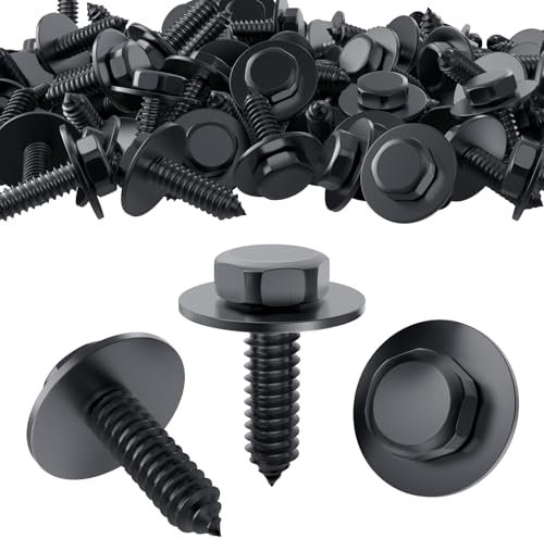 40 Pcs M6 Hex Head Self Tapping Screws 5.5-6mmx19mm Black Bolts With Gasket for Metalwork Plastic Large Head Tech Screws for Metal Car Auto Body Fender and Bumper Guard Plate Fixings