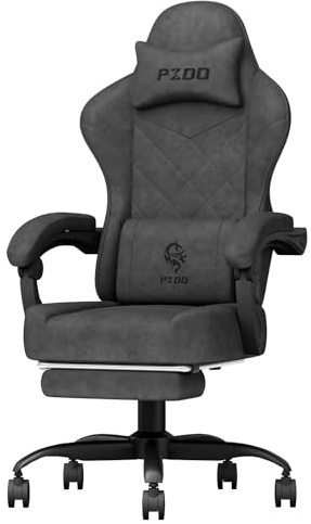 PZDO Gaming Chair, Gaming Chairs for Adults, Ergonomic Computer Chair with Footrest, Reclining Pc Gamer Chairs with Headrest and Lumbar Support, Technical Fabric, Black, 350LBS