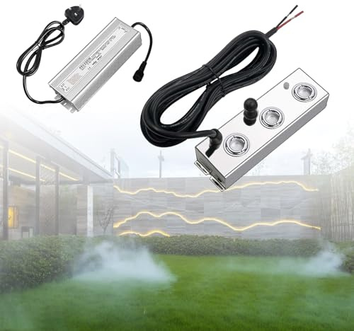 Dispositivo Nebbia Ultrasuoni Umidificatore a Ultrasuoni 3 Testine in Acciaio Inox con Cavo 3M e Alimentatore Impermeabile 1500 ml/h per Giardino o Terrazza 36V (3 Teste)